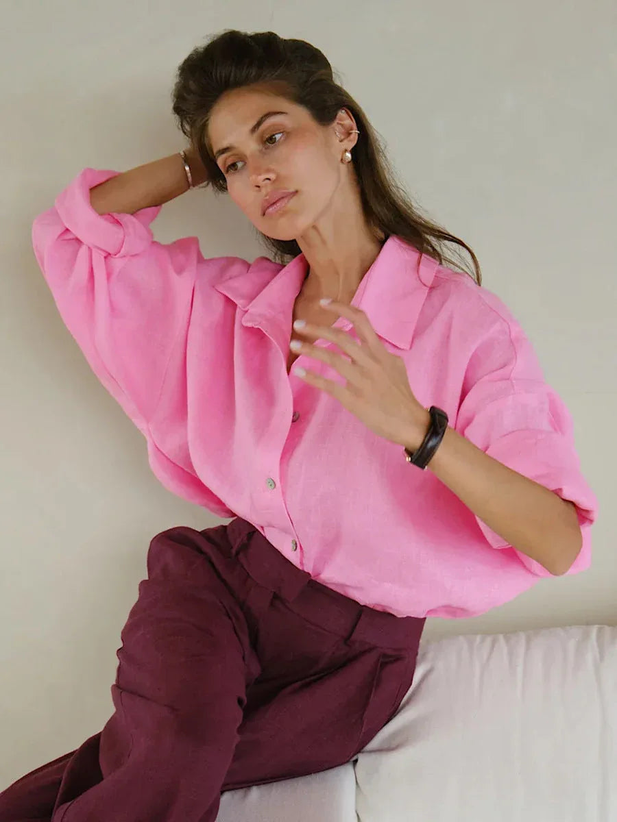 Effortless 100% Cotton Oversized Button Down Shirt - TEVQA