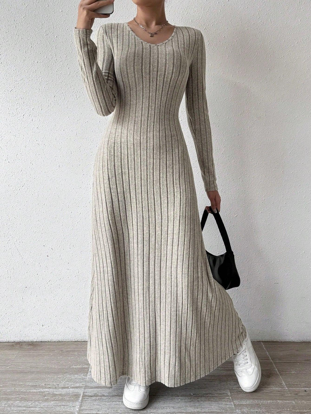 Ribbed Knit Maxi Dress - View 6 | TEVQA