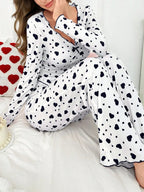 Ribbed Heart Print Pajama Set - View 7 | TEVQA