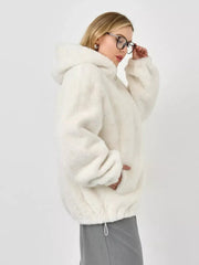 Midnight Velvet Faux Mink Zip-Up Coat - TEVQA