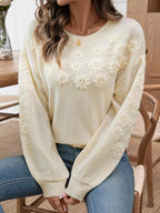 Whimsical 3D Daisy Embroidered Sweater - TEVQA