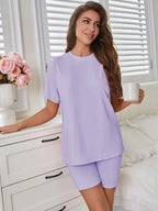 Oversized crew neck t-shirt and biker shorts lounge set - View 18 | TEVQA