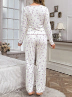 Ribbed Knit Floral Pajama Set - View 32 | TEVQA