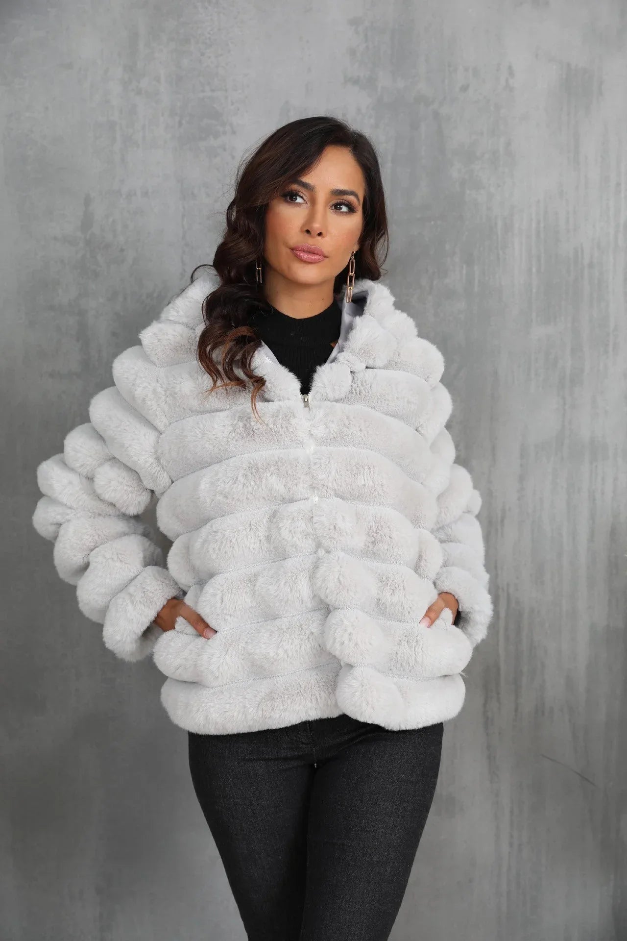 Raven Luxe Hooded Faux Fur Jacket - View 14 | TEVQA