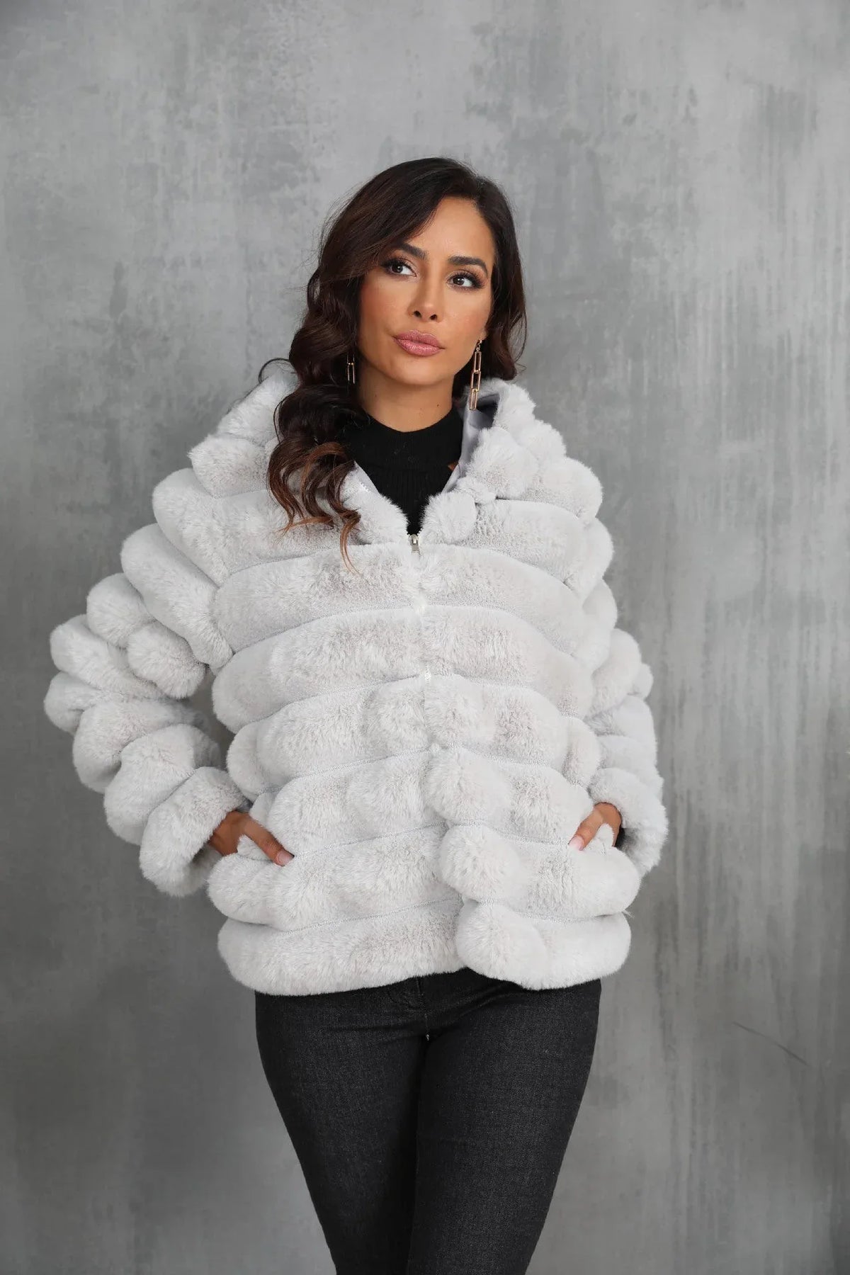 Raven Luxe Hooded Faux Fur Jacket - View 14 | TEVQA