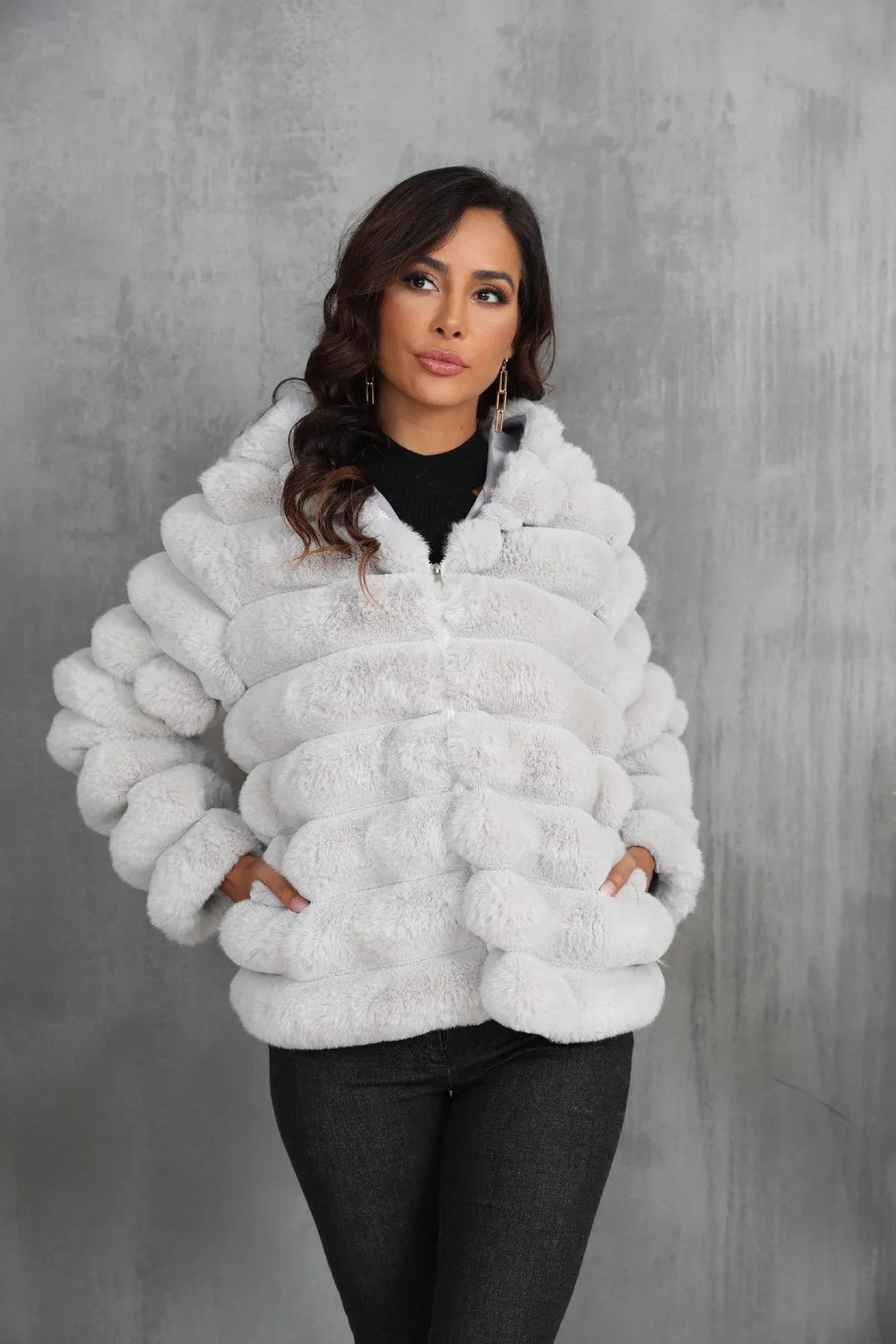 Raven Luxe Hooded Faux Fur Jacket - View 14 | TEVQA