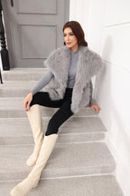 Oversized Lapel Faux Fur Vest - View 11 | TEVQA