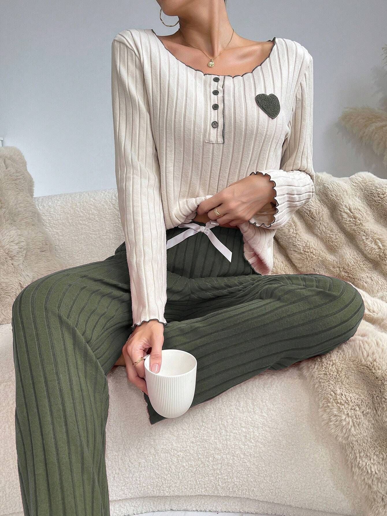 Coquette Heart Patch Ribbed Lounge Set