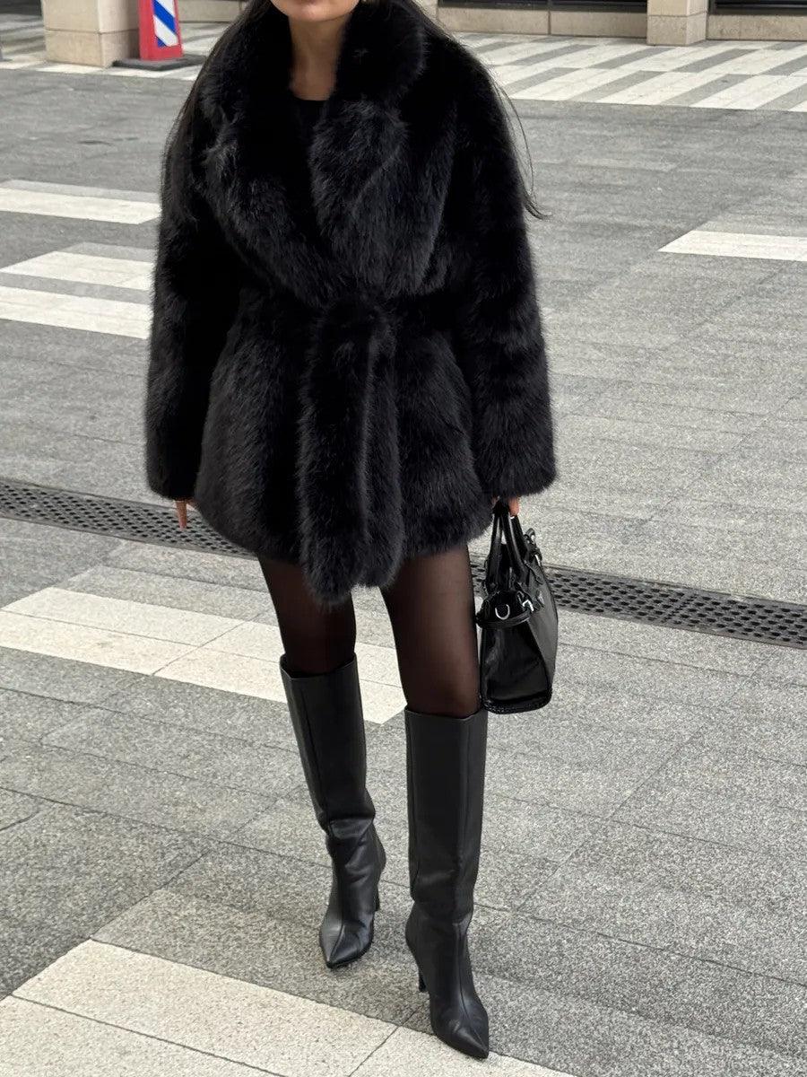 Vail Après-Ski Mid-Length Faux Fox Fur Coat - TEVQA