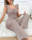 Textured eyelet pajama set with ruffle sleeves and tie front - View 31 | TEVQA
