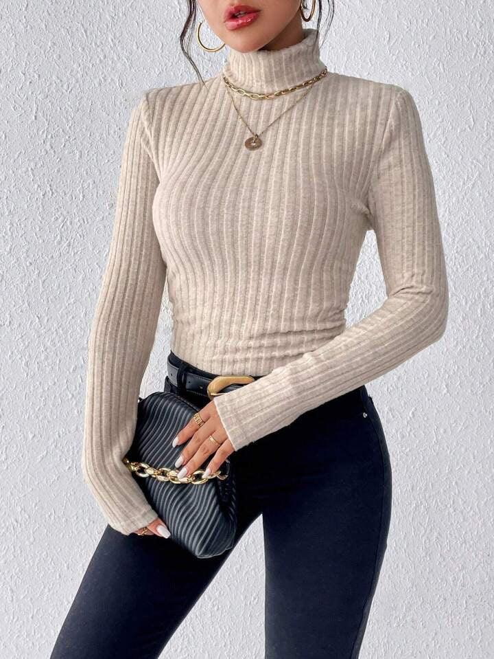 Essential Ribbed Turtleneck Top - View 7 | TEVQA