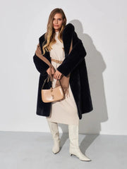 Midnight Luxe Faux Mink Hooded Coat - TEVQA
