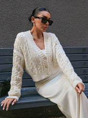 Vintage Vanilla Cable Knit Cardigan - TEVQA