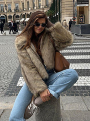 Vintage Tipped Faux Fur Cropped Jacket - TEVQA