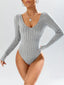 Heather grey ribbed knit V-neck long sleeve bodysuit - View 7 | TEVQA