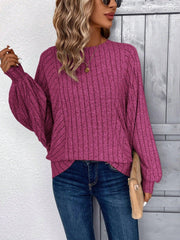 Ribbed Batwing Sleeve Knit Top - View 6 | TEVQA