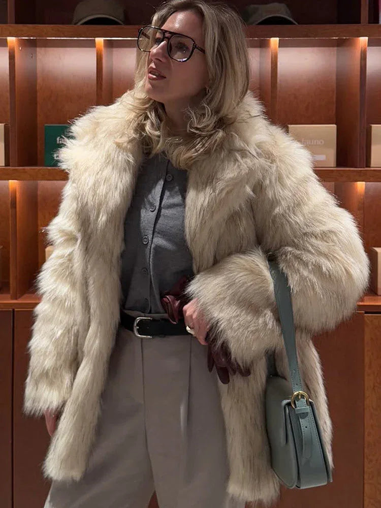Cream tipped faux fur jacket - View 9 | TEVQA
