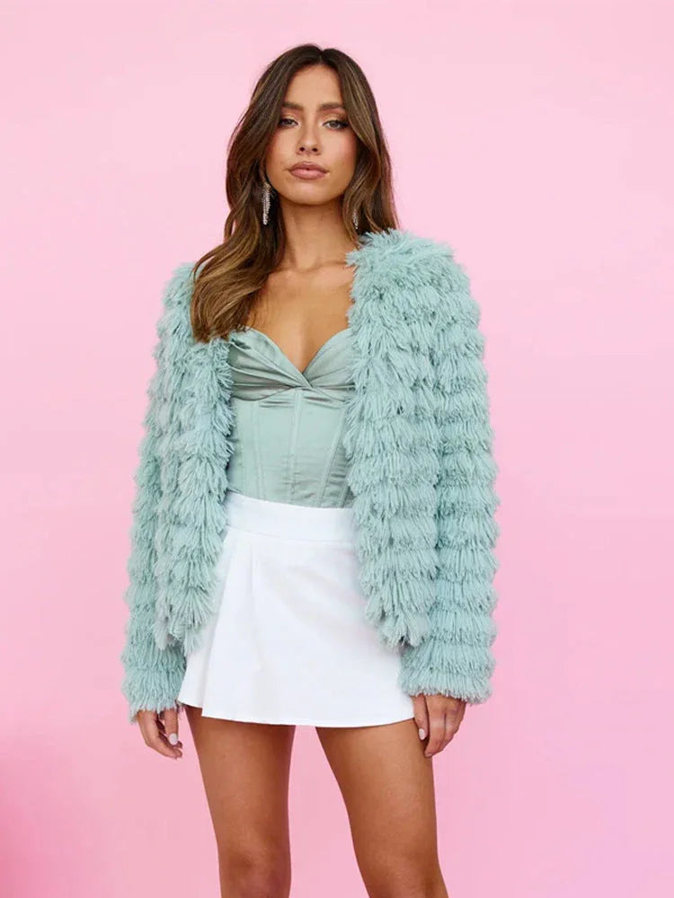 Shaggy faux fur mid-length coat - View 6 | TEVQA