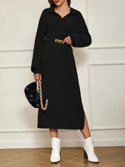 Ribbed Knit Polo Maxi Dress - View 7 | TEVQA