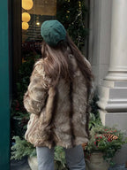 Vintage Natural Stripe Faux Fur Jacket - TEVQA