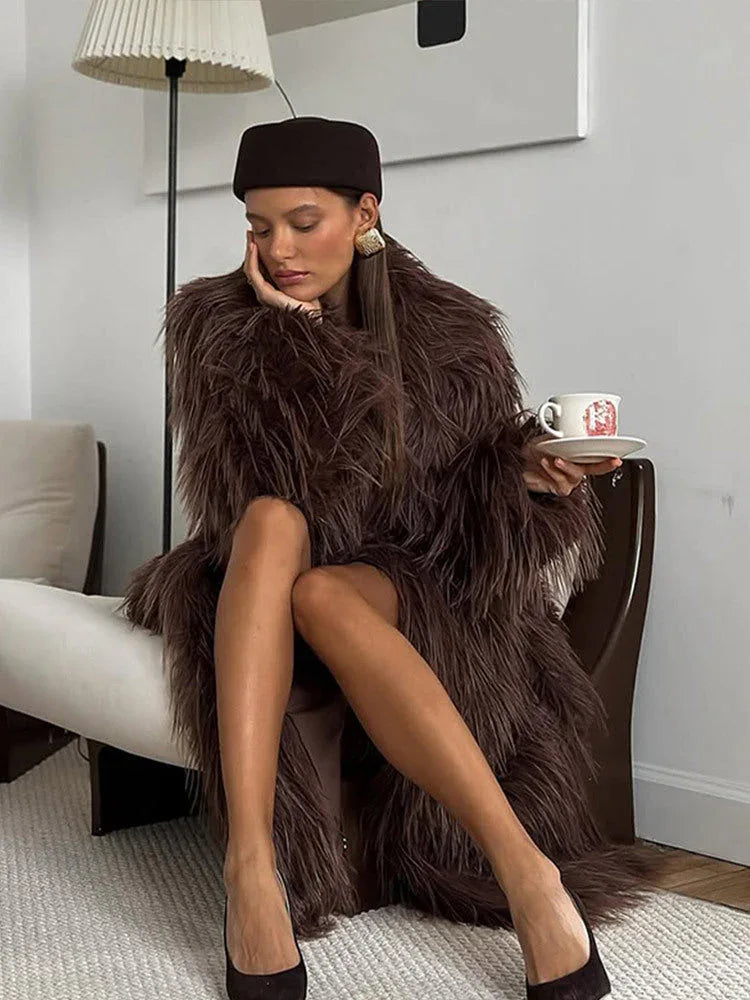 Shaggy Faux Fur Long Coat - View 6 | TEVQA