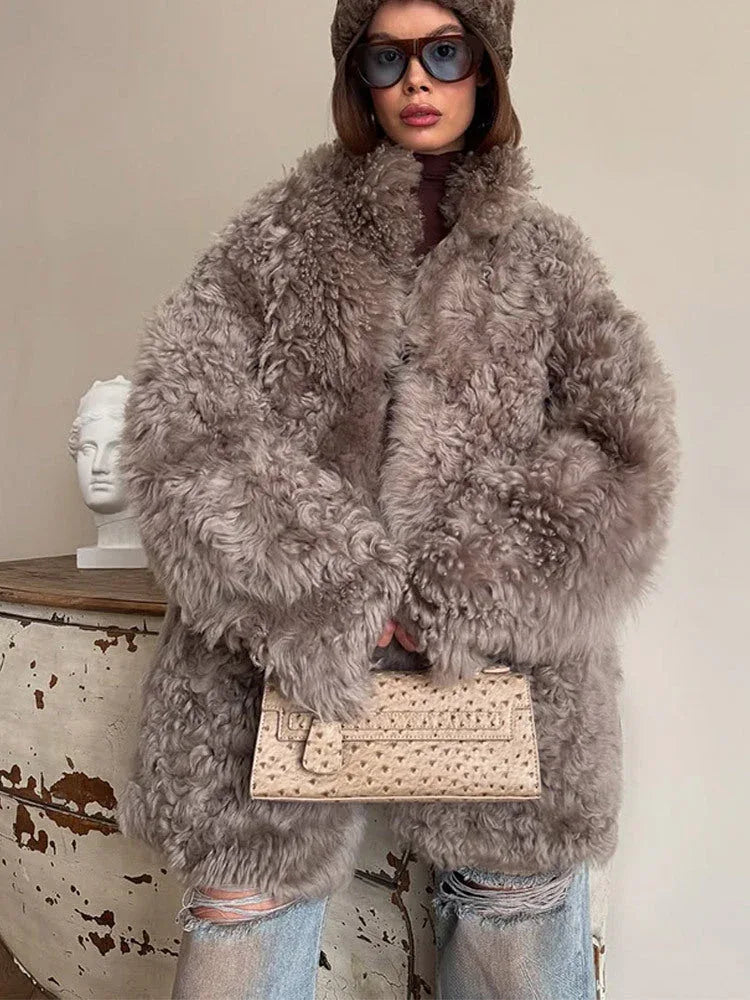 Shaggy Faux Fur Coat with Belt Secondary image