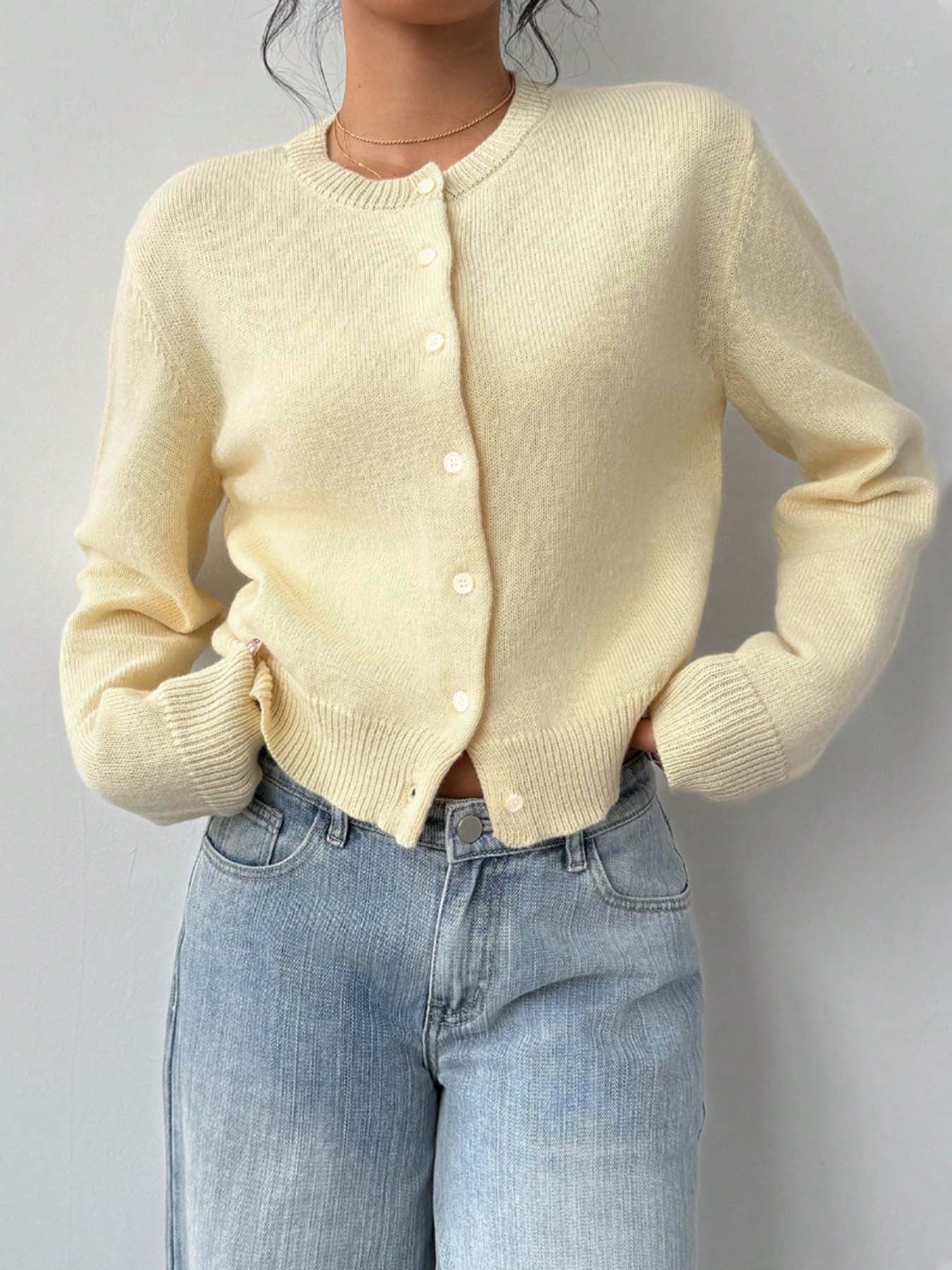 Soft Knit Crew Neck Cardigan