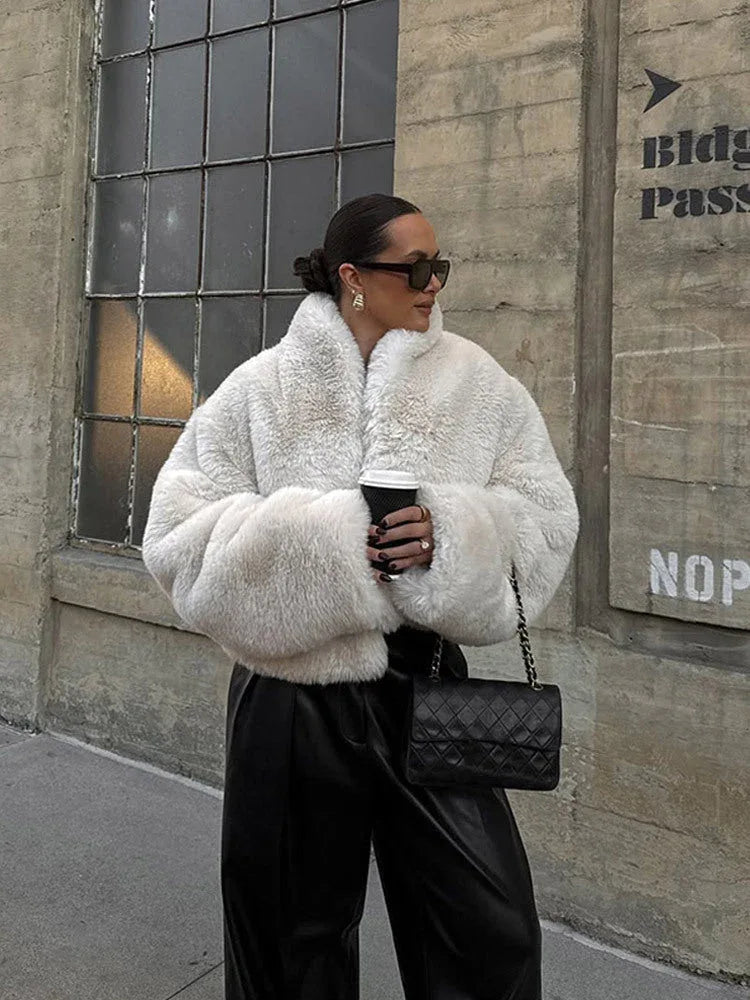 Plush Faux Fur Crop Jacket - View 12 | TEVQA