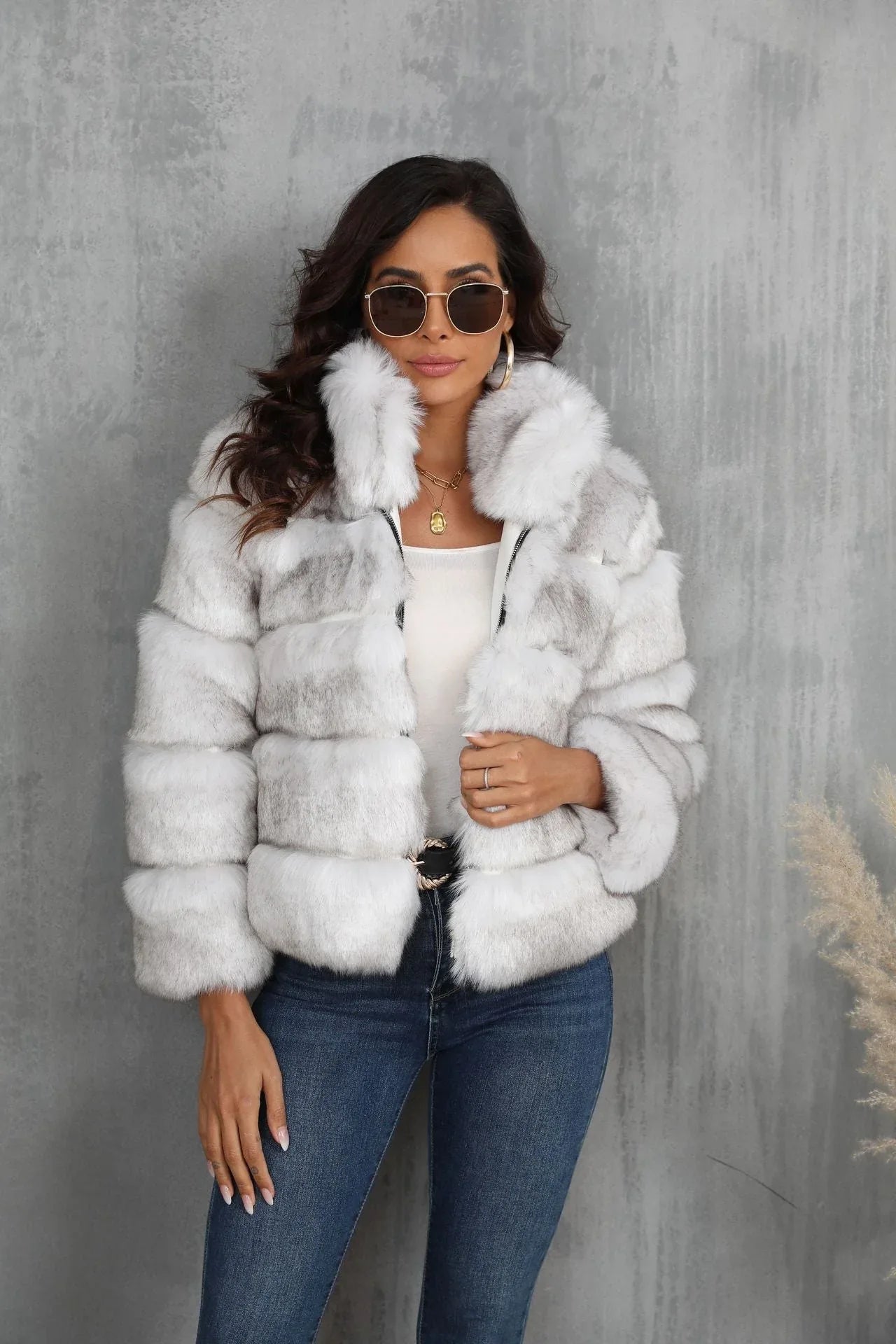 Arctic Luxe White Faux Fox Fur Jacket - TEVQA Main image