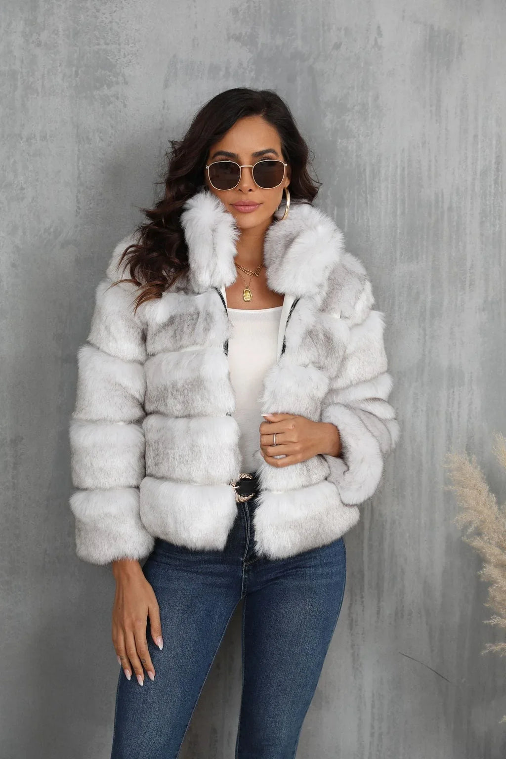 Arctic Luxe White Faux Fox Fur Jacket - TEVQA