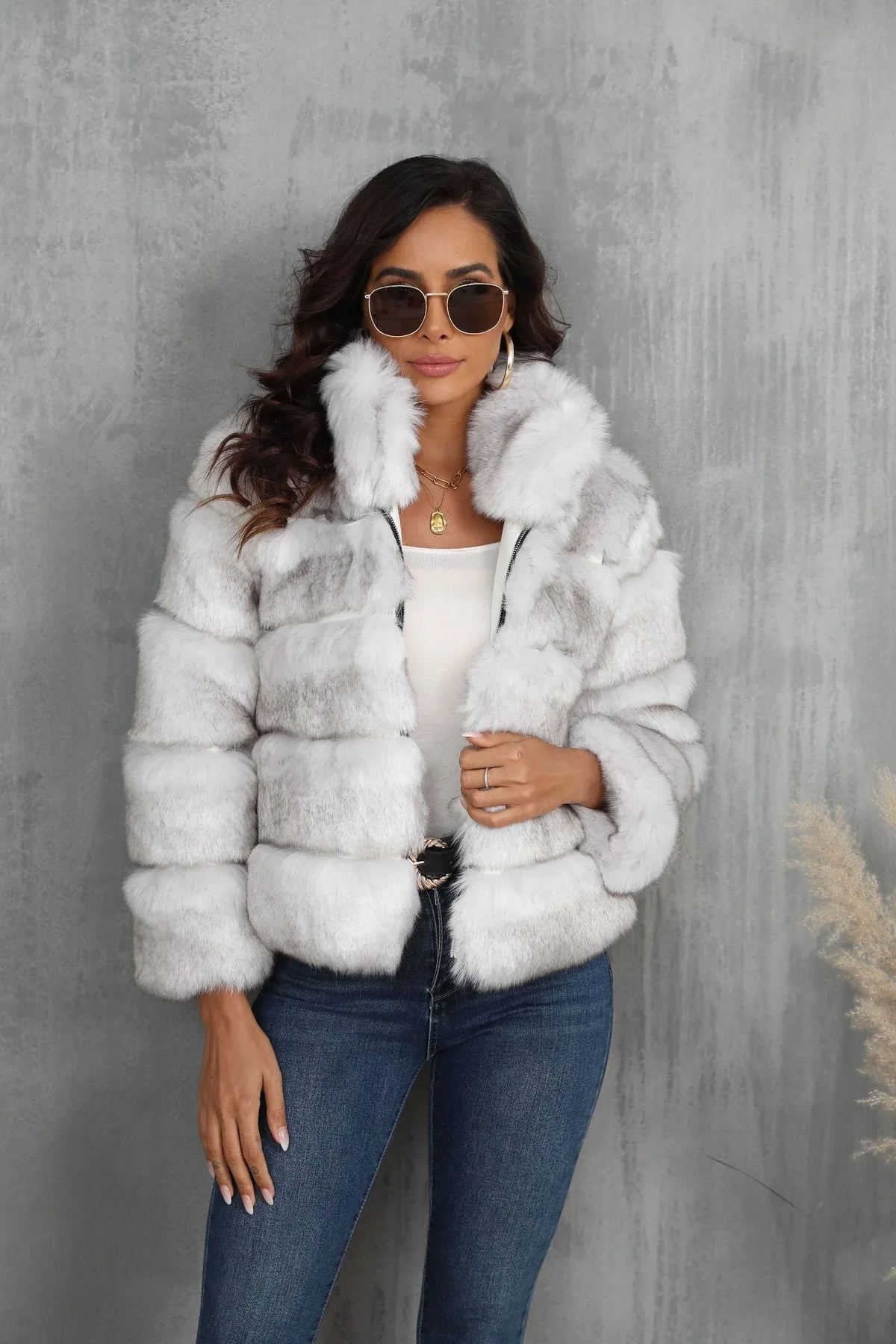 Arctic Luxe White Faux Fox Fur Jacket - TEVQA