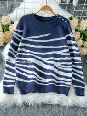 Elegant Zebra Print Crew Neck Sweater