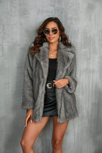 Faux Fur Lapel Coat - View 11 | TEVQA