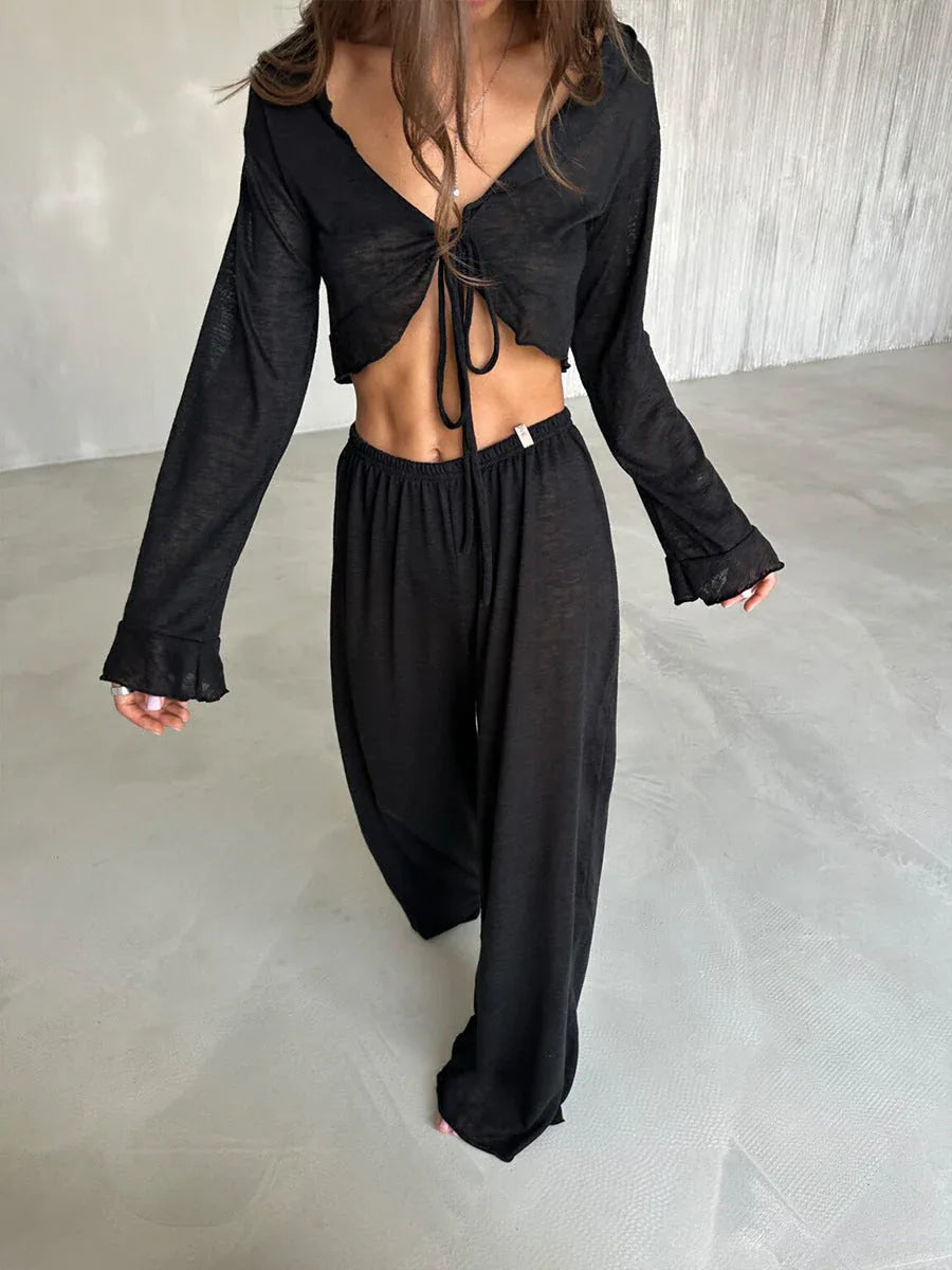 Textured knit lounge set - View 7 | TEVQA