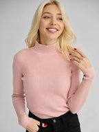 Soft Ribbed Mock Neck Sweater - View 20 | TEVQA