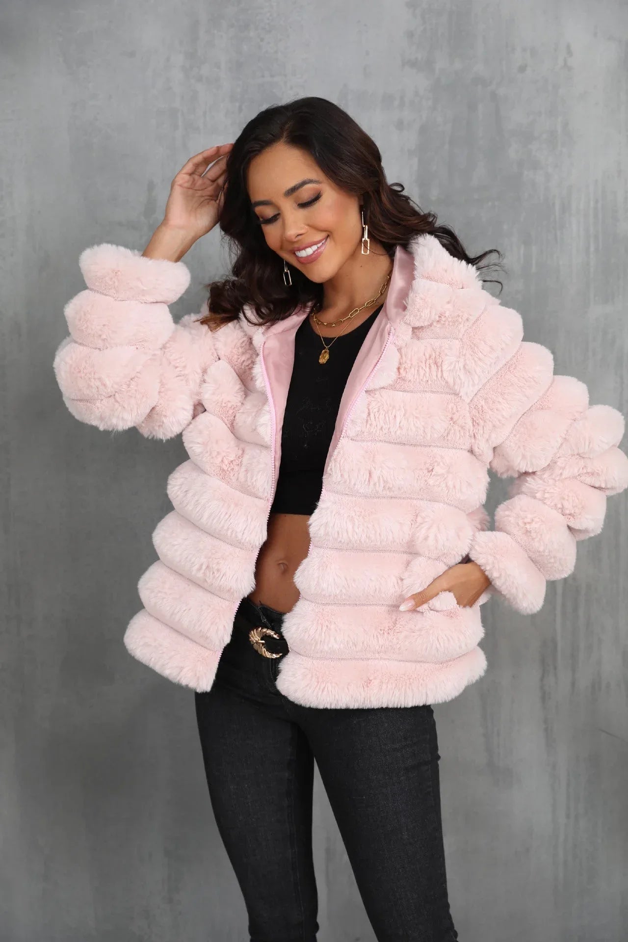 Raven Luxe Hooded Faux Fur Jacket - View 9 | TEVQA