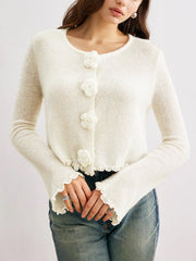 Romantic 3D Rosette Button Knit Cardigan