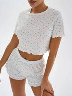 Ditsy Heart Print Ribbed Tee & Shorts Set - View 23 | TEVQA