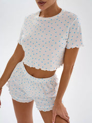 Ditsy Heart Print Ribbed Tee & Shorts Set