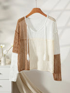 Color Block Crochet Knit Top - View 6 | TEVQA