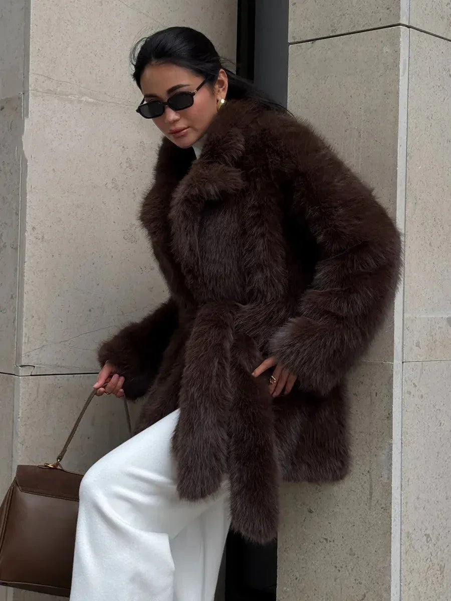 Vail Après-Ski Mid-Length Faux Fox Fur Coat - TEVQA