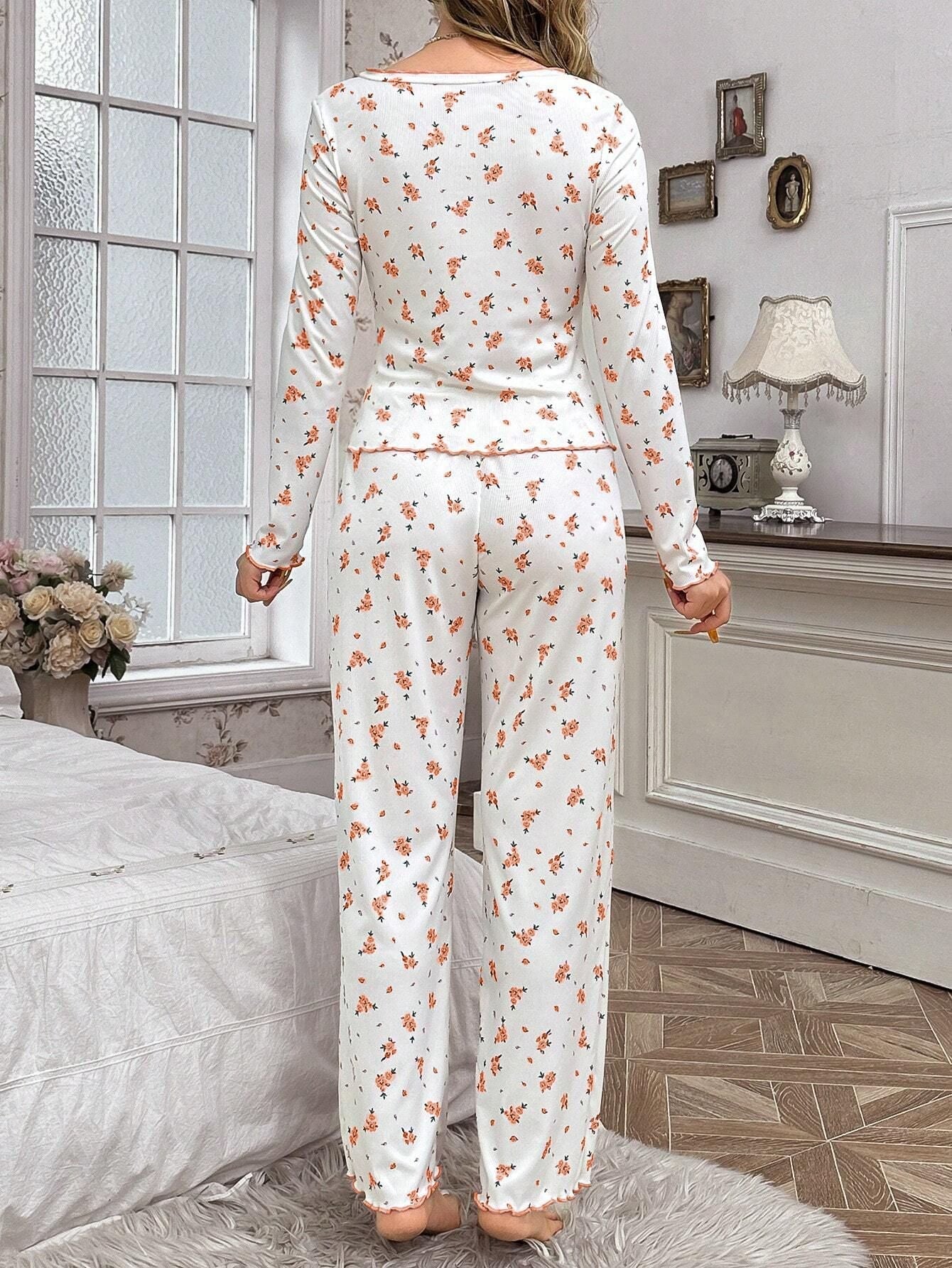 Coquette Ditsy Floral Ribbed Knit Pajama Set