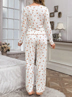 Ribbed Knit Floral Pajama Set - View 20 | TEVQA