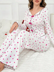 Coquette Heart Print Ribbed Pajama Set