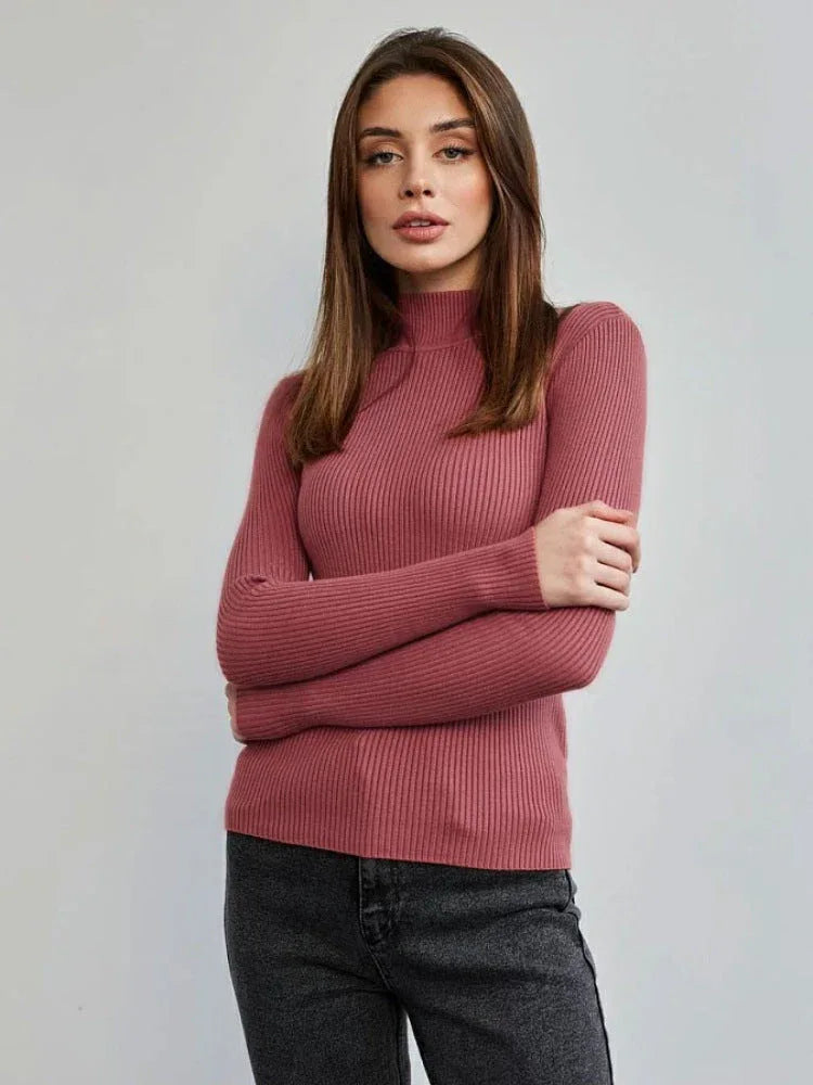 Essential Soft Ribbed Mock Neck Sweater - TEVQA