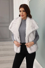 Oversized Lapel Faux Fur Vest - View 20 | TEVQA