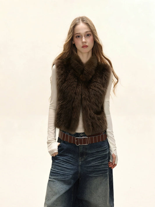 Women's Faux Fox Fur Stand Collar Winter Vest