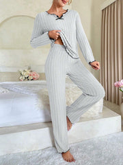 Coquette Contrast Trim Ribbed Pajama Set
