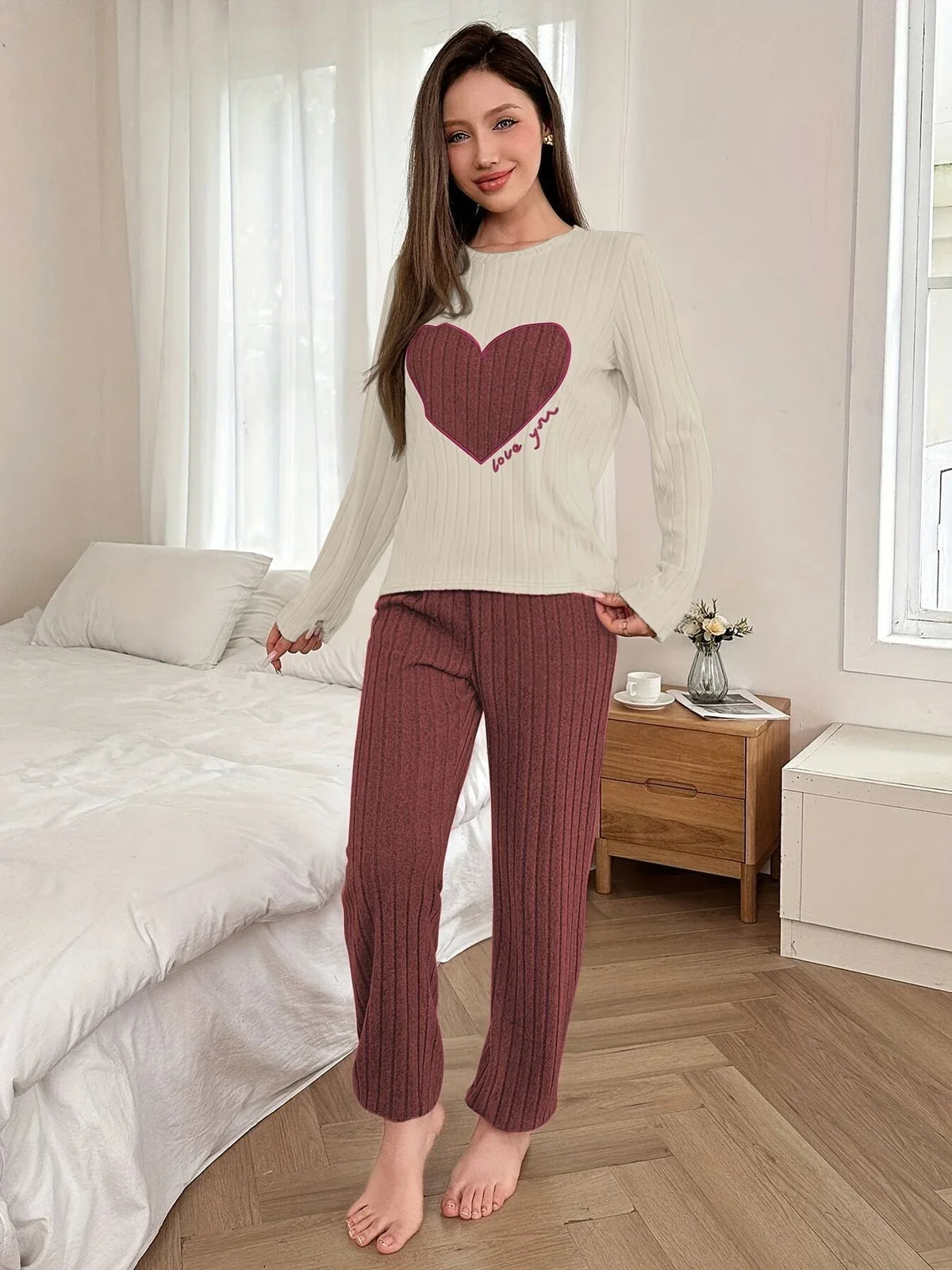 Coquette Heart Patch Colorblock Lounge Set - View 9 | TEVQA