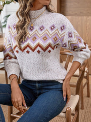 Cozy Geometric Aztec Mock Neck Sweater